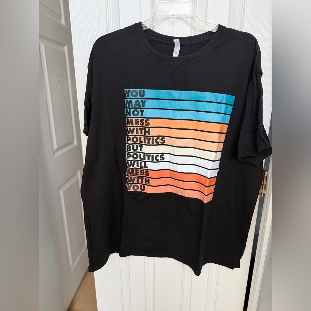 Black Tee with Graphic Design and Stripes